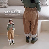  Shi Pea girls trousers Kindergarten style all-match casual Western style straight pants winter retro high waist corduroy pants