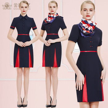 Airline Stewardess Uniform Women's Dress Short-Sleeved Teacher Jewelry Store Sales Beautician Work Clothes Women's Skirt Suit