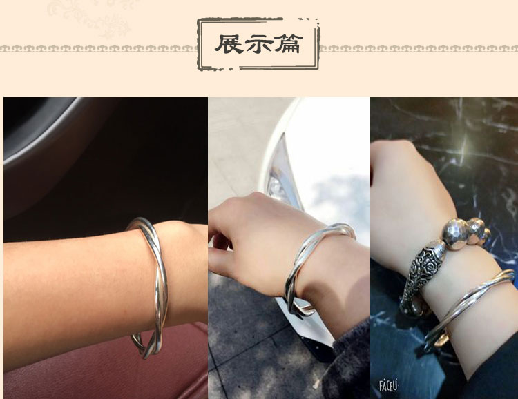 Đơn giản nhỏ tươi bạc xiên 2 vòng xoắn 999 vòng tay bạc sterling cá tính khép kín vòng tay bạc cũ chế biến bạc vòng tay nam