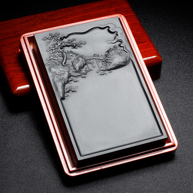 Anhui Non-Relic Ink Stone Inkstone Natural Raw Stone Inkstone Ink Stone Slab High-end Old Pit Black Dragon Tail Raw Stone Clear Barn Wenfang Four Treasure Gift