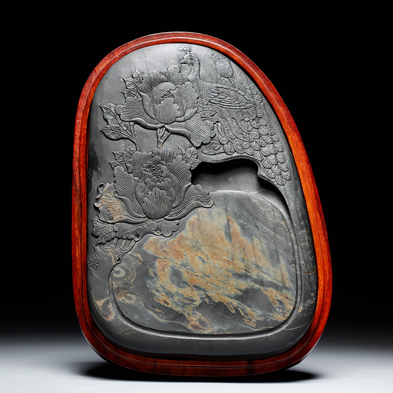 Feng Drama Peony National Non-relic Anhui Xian Old Pit Original Stone-Ink Stone-Ink Stone-stone Solitary Artisanal Engraving Non-End Inkstone Calligraphy