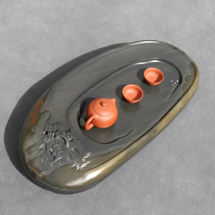 A variety of exquisite Sheyan stone tea tray household high-end tea table tea tray large original stone whole piece of drainage wet soaking table handicraft