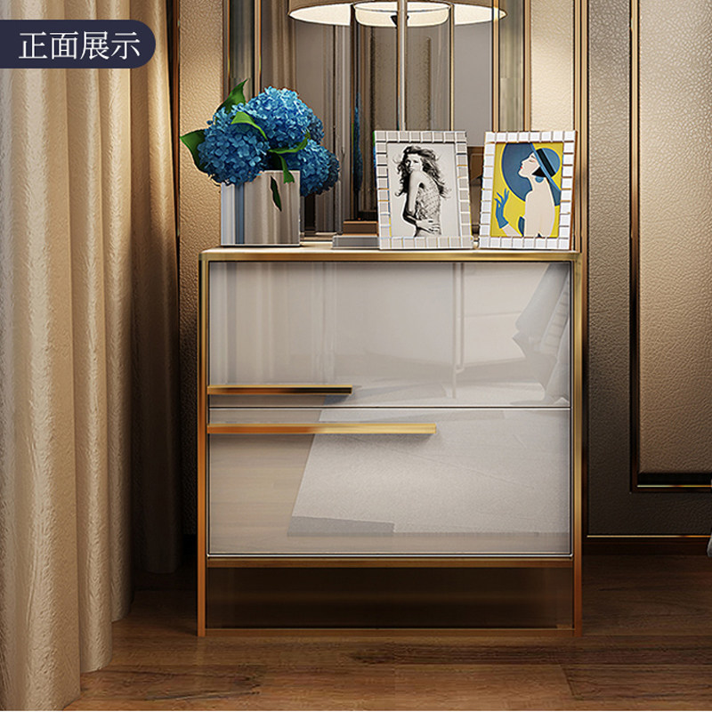 Simple bedroom bedside table light luxury modern piano paint storage cabinet stainless steel titanium alloy bedside cabinet storage cabinet