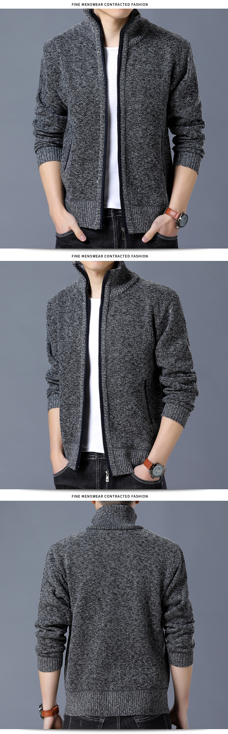 Playboy VIP Mùa Xuân và Mùa Thu Nam của Nam Giới Đứng Cổ Áo Cardigan Knit Cardigan Áo Len Áo Khoác