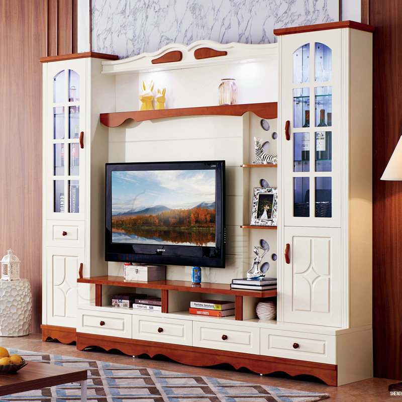 Solid wood living room combination TV cabinet background wall TV wall wine cabinet floor cabinet combination storage video cabinet Nordic style