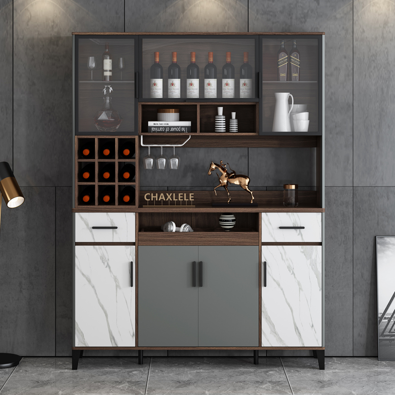 Light Extravagant Dining Side Cabinet High Cabinet Wine Cabinet Grey Modern Minima Glass Door Lockers Integrated Multifunction Cabinet 