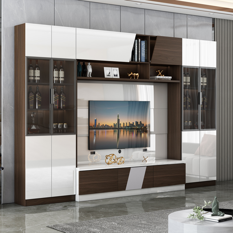 Light luxury living room TV cabinet combined wall cabinet modern minimal small household multi-function background wall cabinet one locker