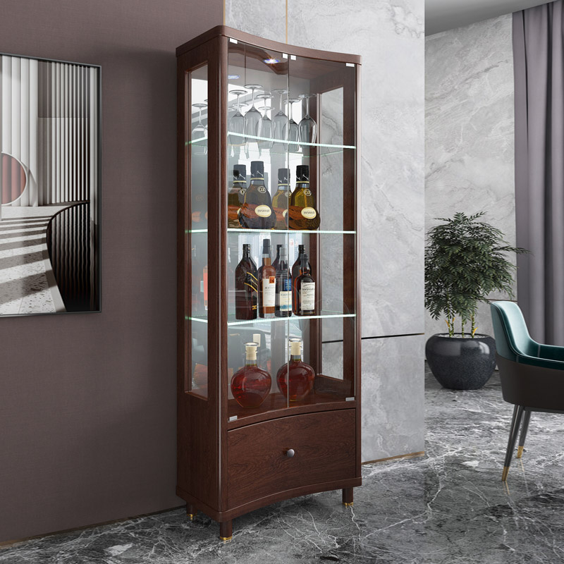 Wine cabinet New Chinese living room with wall red wine cabinet display cabinet modern minimal glass cabinet storage decoration cabinet