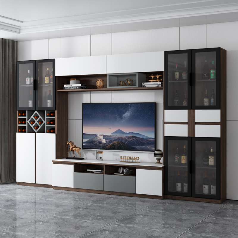 Light luxury all - solid wood combination 65 inch TV wall cabinet simple overall TV cabinet background wall can be customized