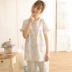 Nhật Bản mùa xuân và mùa hè nữ mỏng cotton in gạc đôi cổ tròn ngắn tay quần đùi dịch vụ tại nhà bộ đồ ngủ - Cha mẹ và con