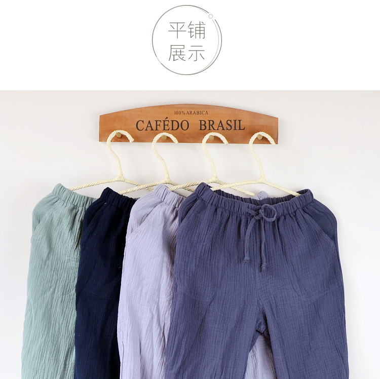 Mùa xuân và mùa thu Nhật Bản màu rắn nam nữ bình thường cotton đôi bong bóng crepe nhà quần cặp vợ chồng mô hình nhà ngủ quần mặc nhà đẹp