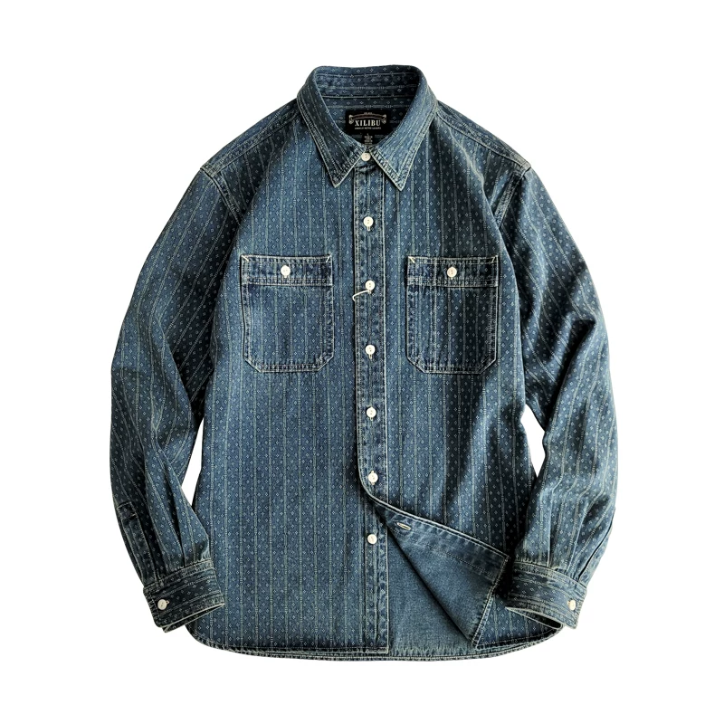 Индийго-эм цвет Indigo окрашенная рабочая одежда с distressed клетчатая рубашка классическая американская ретро жаккардовая ами хаки повседневная стирка