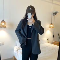 Grey Suit Jacket Woman 2022 Chunqiu New Outline Shape Sensation Blouse Superior Design Sense Little Chic Little West Suit