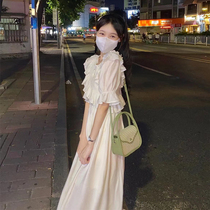 2022 new white French style Hepburn style overfairy dress short sleeve woman summer retro sweet and first love pure desire long dress