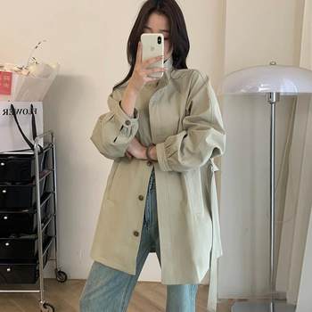 Momo siri khaki korean mid-length trench coat