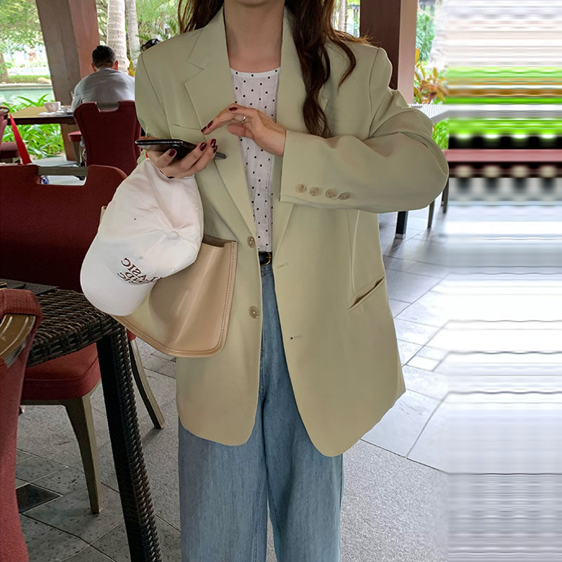 Light green suit jacket women's 2022 spring new Korean version loose and thin casual suit top