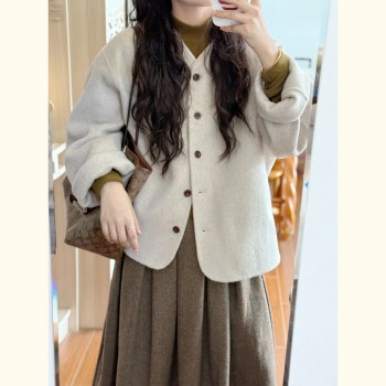 Korean style petite loose, casual and versatile woolen coat