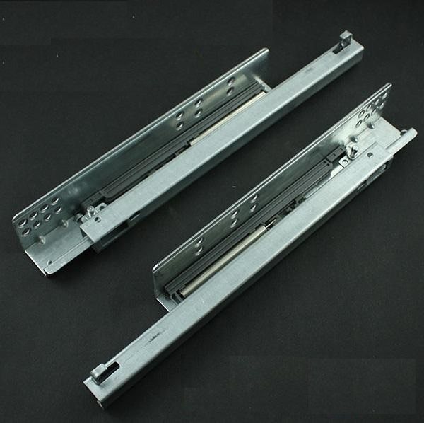 Two-section half-pull drawer support bottom rail damping buffer thickened silent rail bottom-mounted wooden drawer rail hidden slide rail
