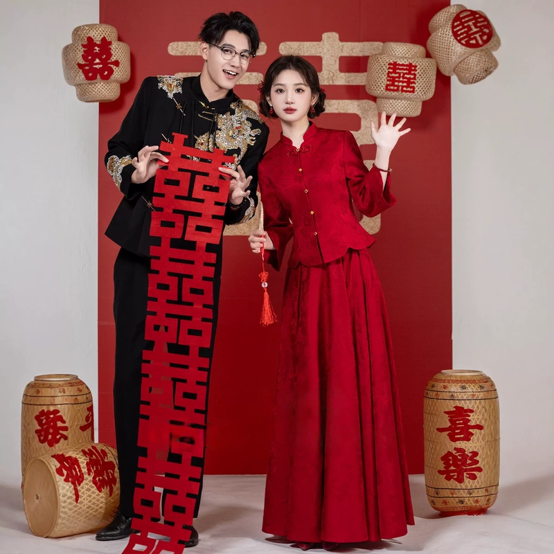 Bride's Toast Dress, New Chinese-Style Qipao 2026 Model, Burgundy Engagement Dress, Wedding Return Dress, High-End Women's Clothing