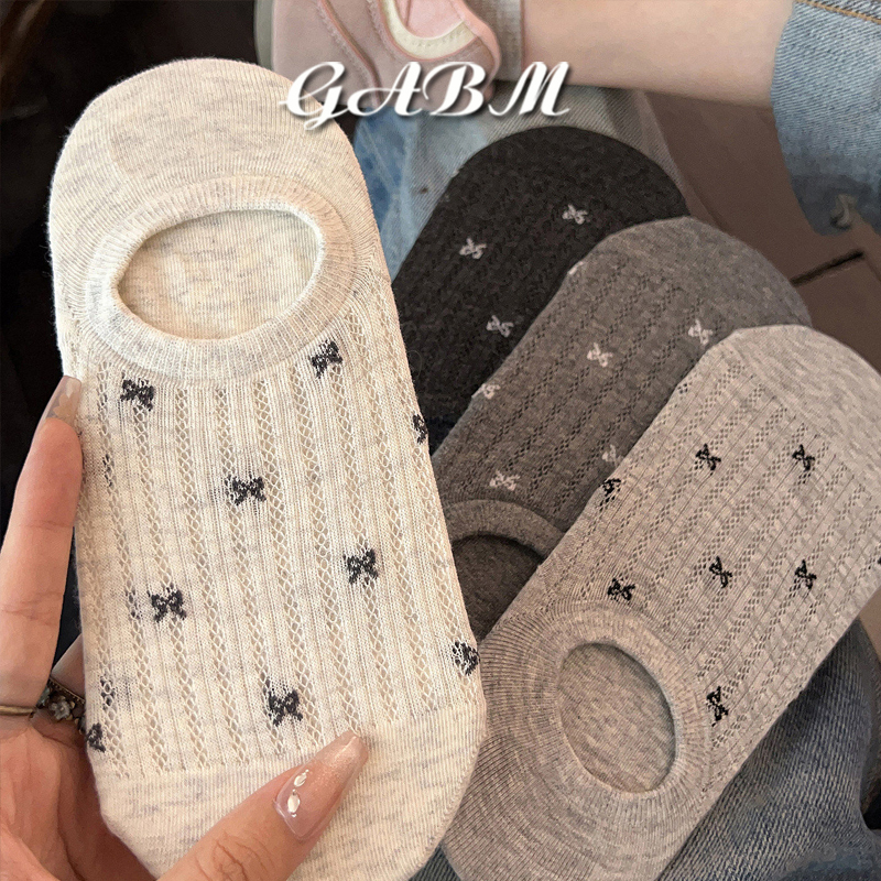Gabm Women's Boat Socks Summer Style Pure Cotton Low-Cut Invisible Short Socks Non-Slip No-Slip Heel Socks