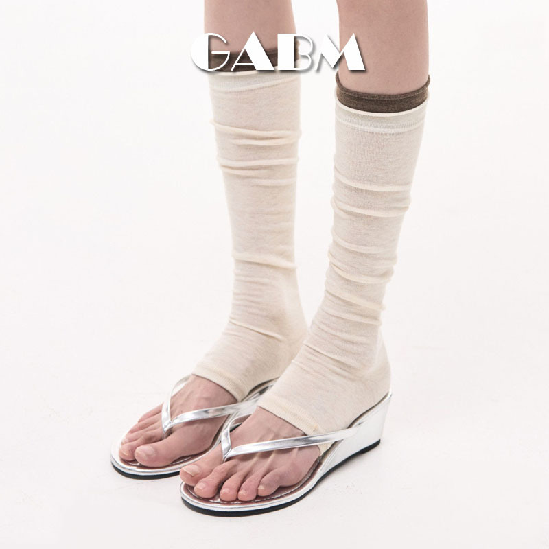 Gabm Spring and Summer Thin Breathable Leg Warmers for Women, Color-Blocked Double Ribbed Beige Flip-Flop Socks, Half-Foot Stirrup Socks