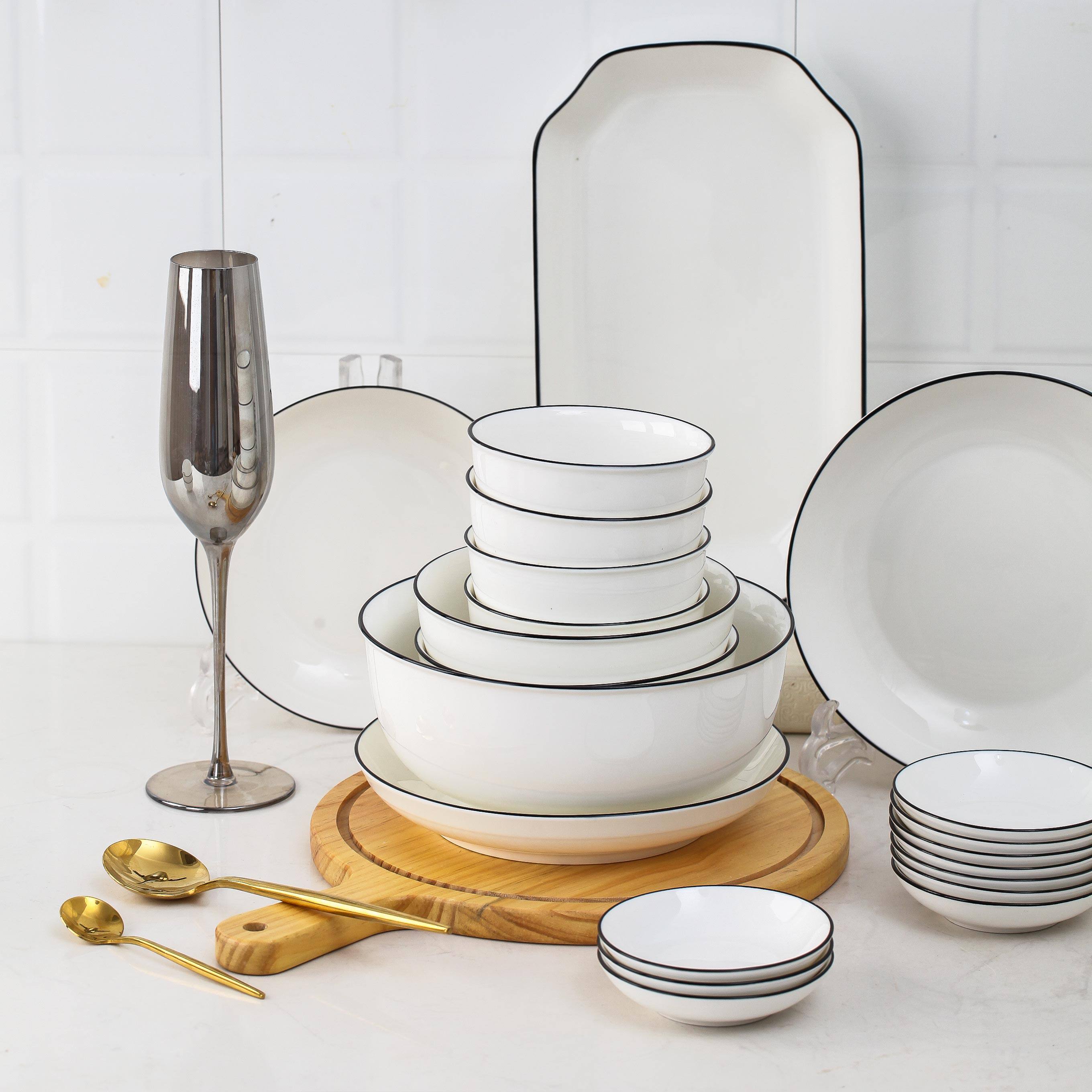 Bowl Dish Suit Home Jingdezhen Ceramic Ware Cutlery Cutlery Bowls Chopsticks Bone porcelain Eating rice bowls Bowl Noodle Soup Bowl Chinese combinations