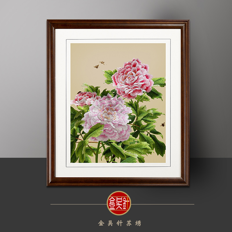 Jin Wu needle pure handmade Suzhou embroidery painting Su embroidery finished hanging painting bedroom dining hall decoration painting Chinese peony
