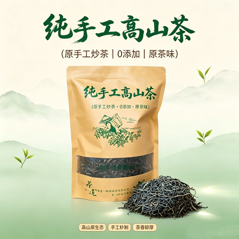 Purely Handmade High-Mountain Roasted Tea, Farm-Grown Natural Cloud Green Tea, 0 Additives, Spring Tea, Bagged for Personal Consumption Purely Handmade High-Mountain Roasted Tea, Farm-Grown Natural Cloud Green Tea, 0 Additives, Spring Tea, Bagged for Personal Consumption