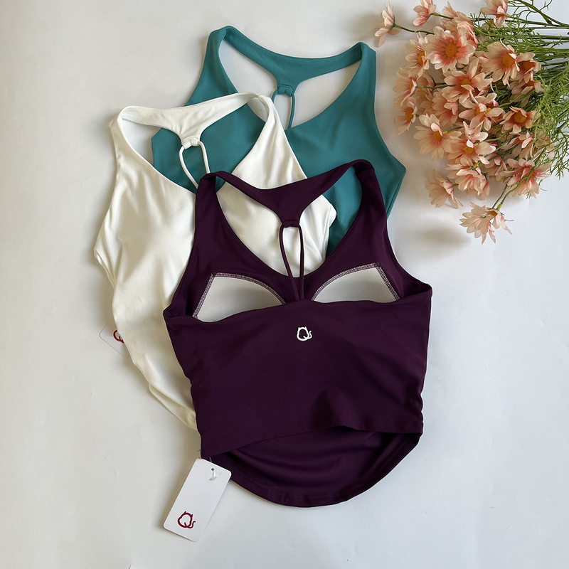 Sports Vest for Women with Built-In Bra, Halter Neck, Cross-Back Design, Beautiful Back, Hollow-Out Bra with Chest Pads, Fitness Underwear