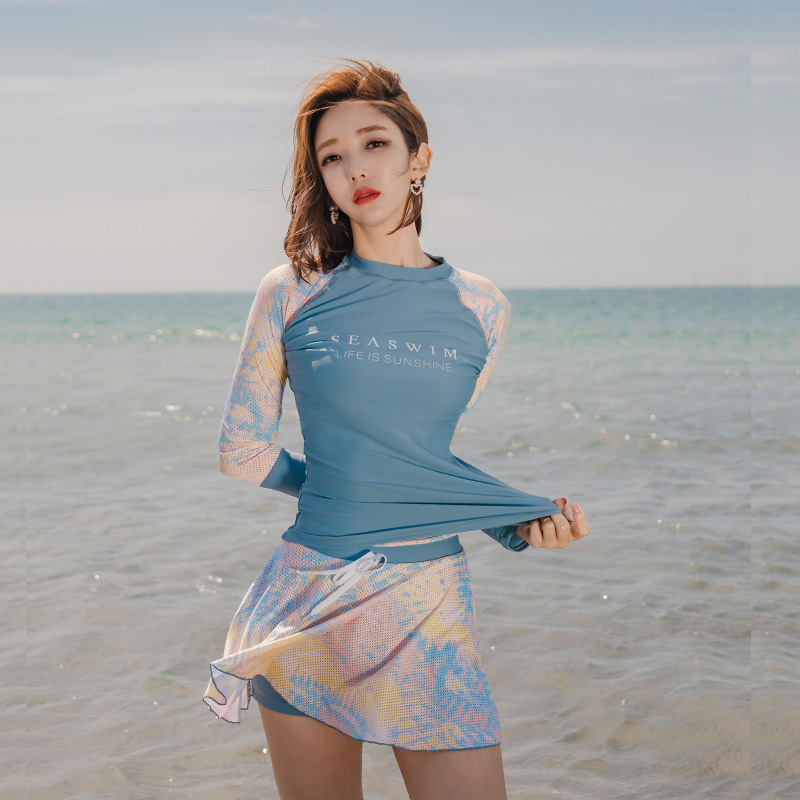Sports Swimsuit Woman Two-piece South Korea Ins Wind Long Sleeve Blouse Sunscreen Sunscreen slim spa swimsuit conservative
