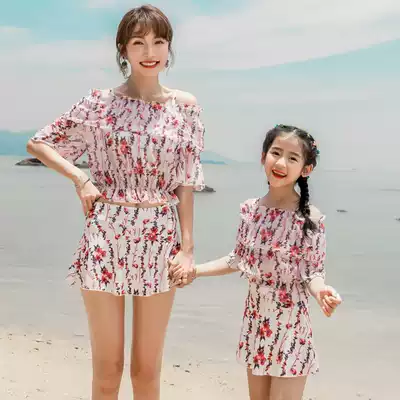Parent-child swimsuit Mother and daughter two-piece swimsuit skirt three-piece boxer pants adult children 2020 new hot spring swimwear