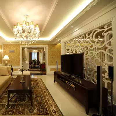 Living room TV background wall screen carved flower board pvc wood carving Hollow European style grid partition porch hanging ceiling