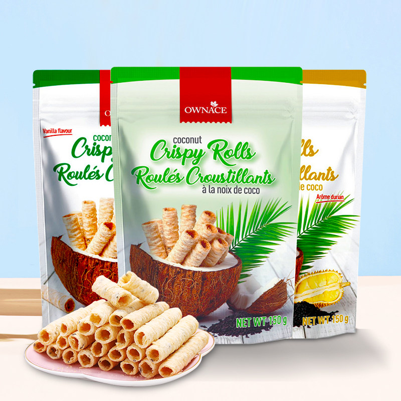 Thailand Imports Net Red Snacks Ownace Onas Coconut Egg Roll Biscuits 150g Original Crispy Chicken Egg Roll