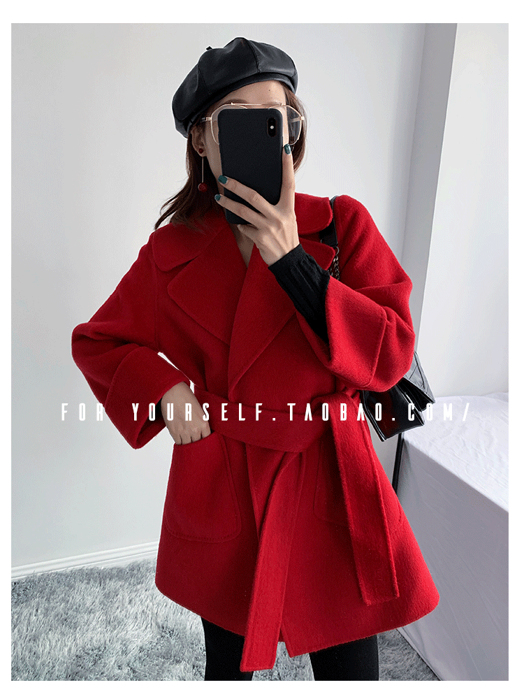 Hàng đỏ châu Âu hai mặt cashmere áo choàng Kah Kahben nữ ngắn kết hôn với người đàn ông nhỏ len áo khoác nữ mùa đông ao dạ nu thoi trang