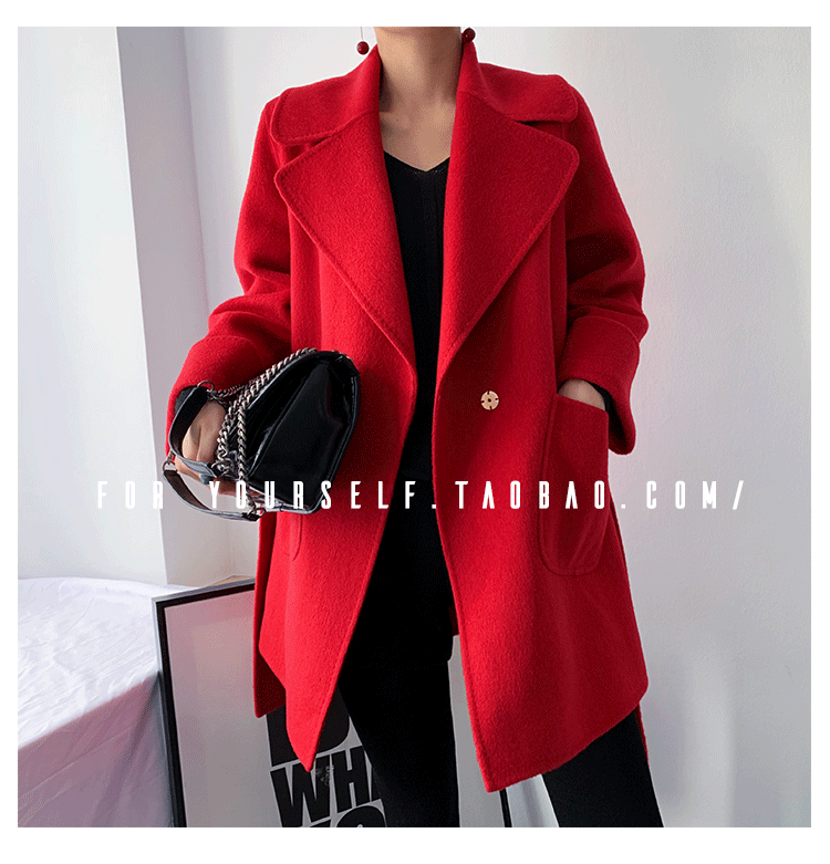 Hàng đỏ châu Âu hai mặt cashmere áo choàng Kah Kahben nữ ngắn kết hôn với người đàn ông nhỏ len áo khoác nữ mùa đông ao dạ nu thoi trang