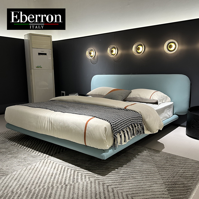 Albert Tiffany Blue Leather Bed Italian Minimalist Master Bedroom Double Bed Modern Light Luxury Designer King Bed