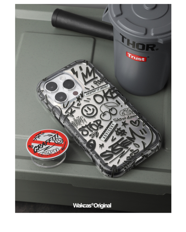 New No Graffiti With Telescopic Grip Stand Holder 15, 14, 13, 12, 11 iPhone Case