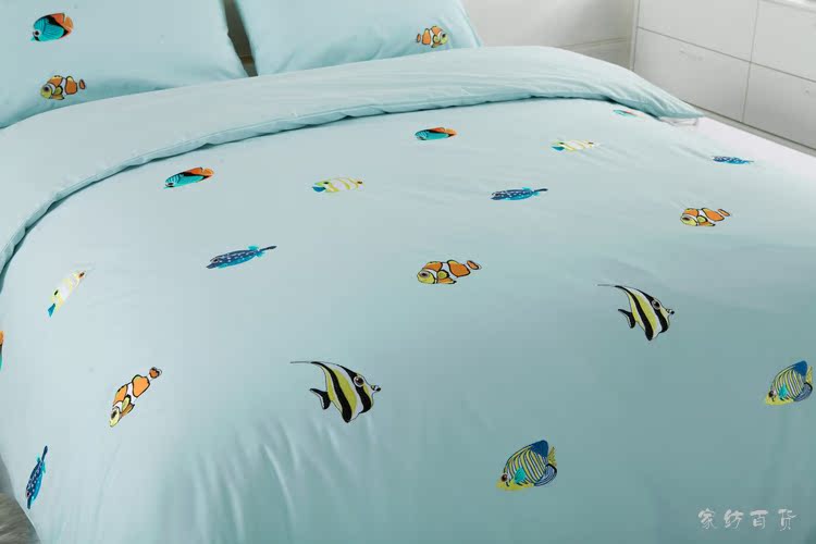 Màu xanh cá nhiệt đới, thêu tay denim IKEA đơn giản và phong cách bông chăn thêu khăn trải giường vật - Quilt Covers chăn ga gối đệm màu hồng