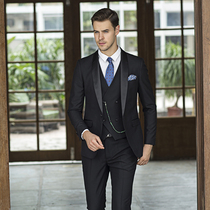 IsirHonour Business Gentleman Green Collar Dress Three Piece Black British Slim Suit Suit Men