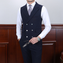 IsirHonour original British retro blue double-breasted collar vest wool suit horse jacket man