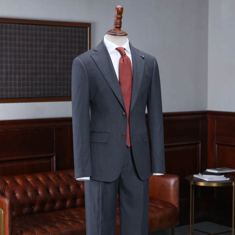IsirHonour Business Fashion Fine Spinning Wool Grey Streaks Suit Inn Gentleman Married West Suit Men