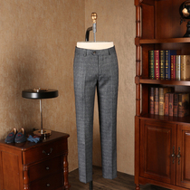 IsirHonour exclusive vintage gray plaid British Plaid slim trousers Korean casual long pants mens clothing