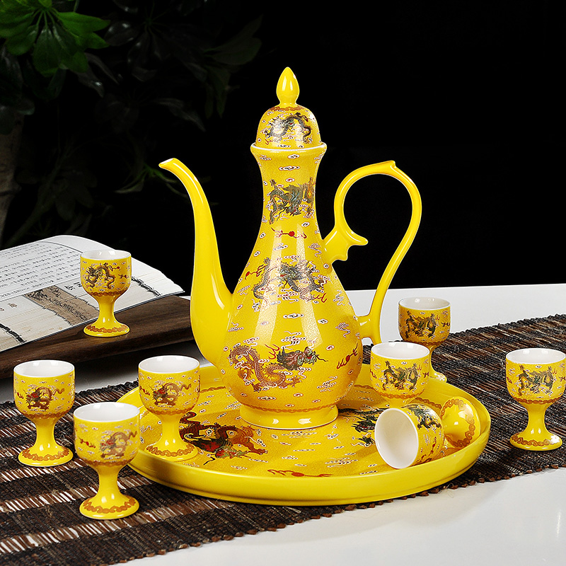 Wine set porcelain white Wine Wine Wine high - end 12 head antique porcelain jingdezhen ceramics hip flask glass suits for