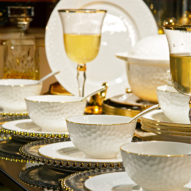 Jingdezhen Bone China High-End Tableware Set for Home Use, Plates and Bowls, 2024 Luxury Housewarming Ceramic New Model, Light Luxury