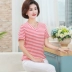 Phụ nữ trung niên và cao tuổi V-cổ sọc ngắn tay cotton co giãn Áo thun dáng bó sát Đầm dự tiệc cộng với size mới mùa hè phong cách mới - Quần áo của mẹ Quần áo của mẹ