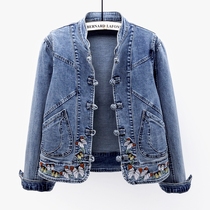 Spring and Autumn New Denim Jacket Womens Short Joker Vintage Chinese Style Embroidered Stretch Jacket Slim Top Tide