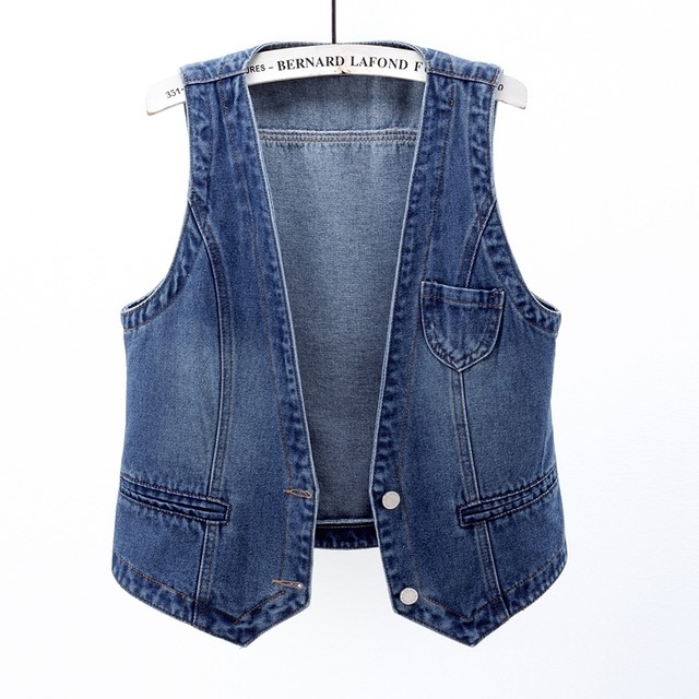 2024 Spring and Autumn Style Denim Vest Women's Short Versatile Slim Sleeveless Jacket Vest Single-Beasted Solid Color Top