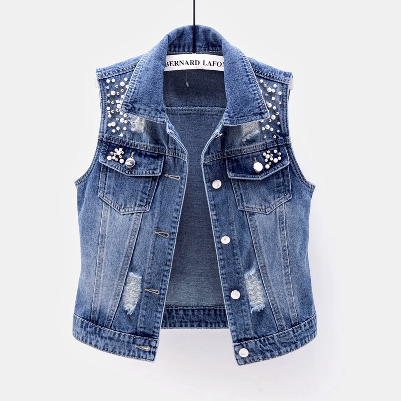 long puffer jacket 2020 Autumn Denim Vest Women's Coat Bleading Sleeveless Short Casual Washed Holes Jeans Jackets Coats Waistcoat Plus Size Vest best winter coats for women