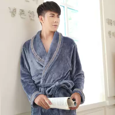 Increased padded flannel robes men long sleeves autumn and winter home wear pajamas coral velvet bathrobe bathrobe