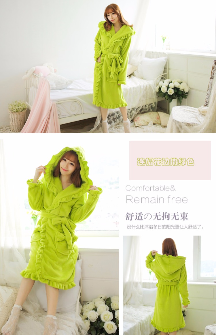 Mùa thu và mùa đông áo choàng flannel nữ đồ ngủ nhung san hô nhung cộng với áo choàng dài dễ thương dịch vụ nhà áo ngủ nữ